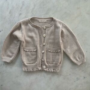 Holley & Sage 100% merino wool beige knit cardigan sweater